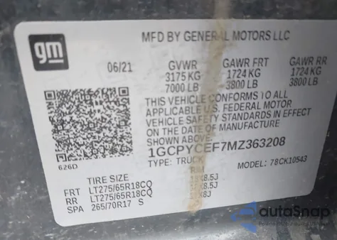 2021 Chevrolet Silverado 1500 4Wd Short Bed Custom Trail Boss из США, поврежденный, VIN 1GCPYCEF7MZ363208